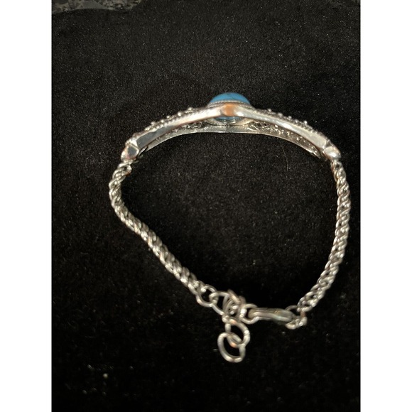 Canyon Sky Southwest Inspired Bracelet Intricate Silver Tone w/ Oval Turquoise - Picture 3 of 5